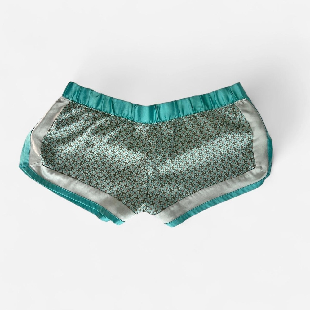 Victoria's Secret Vintage Y2K Satin Trim Lounge Pajama Shorts Teal Floral Small